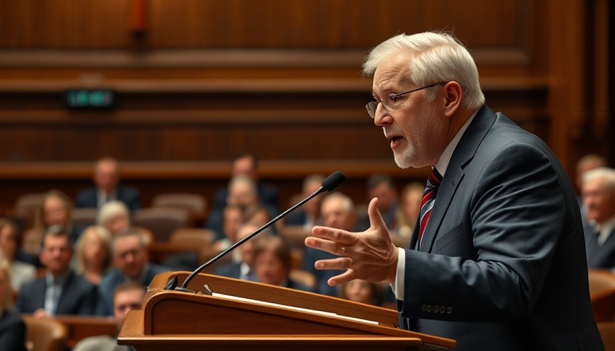 Passionate speaker addressing healthcare reform news in congressional setting.