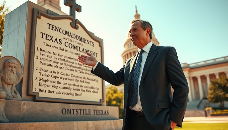 Man discussing Ten Commandments statue at Texas Capitol.
