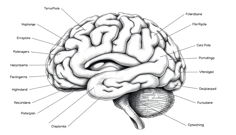 Anatomical sketch of the brain highlighting the hippocampus section.
