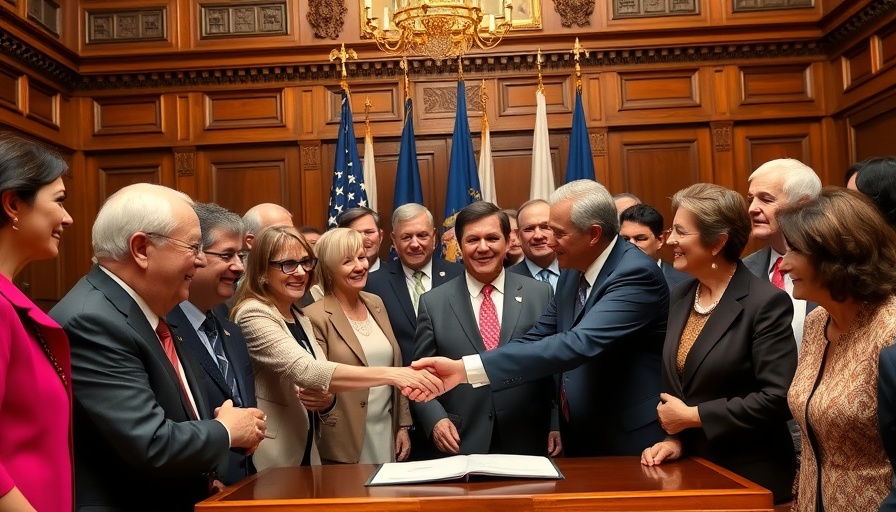 Officials celebrate legislative signing, Texas healthcare news event.