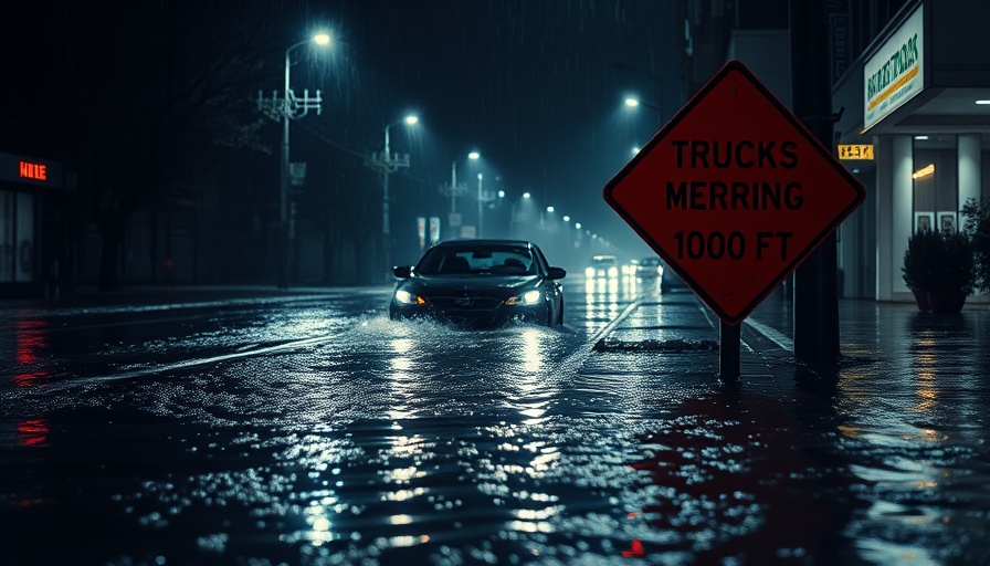 San Antonio flood warning systems during nighttime flood event.