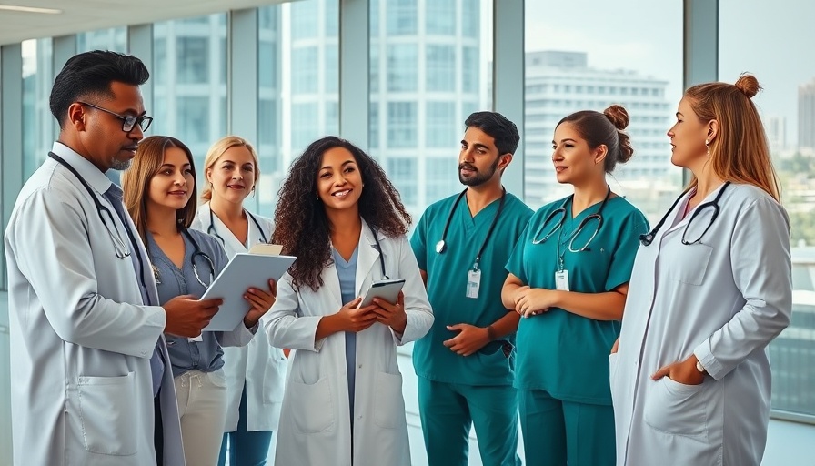 Healthcare leadership in Austin, diverse professionals discussing in modern office.