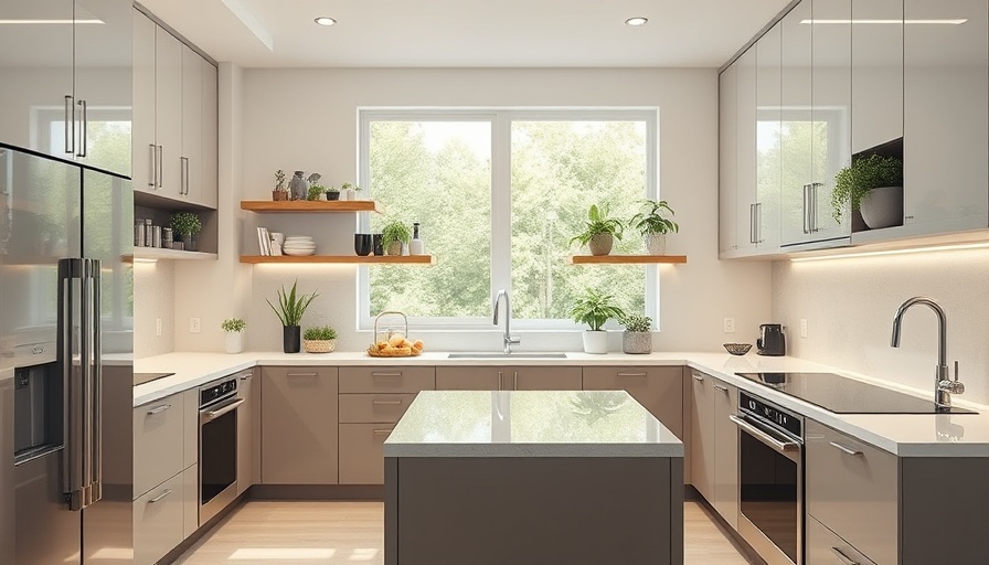 Modern kitchen with water-efficient appliances for home water conservation.