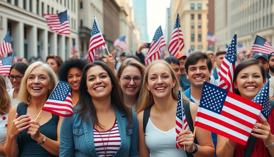 Voters celebrating what they love about America with flags.