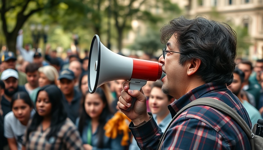 Engaged speaker addresses crowd with megaphone at NYC primary win rally.