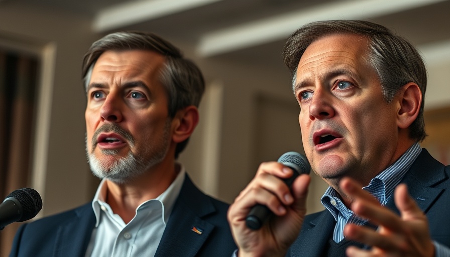 National political news: Two men speaking intensely in neutral background.