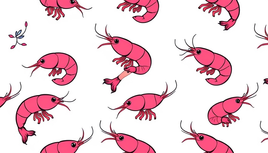 Pattern of abstract shrimp with black lines. Cartoon style.