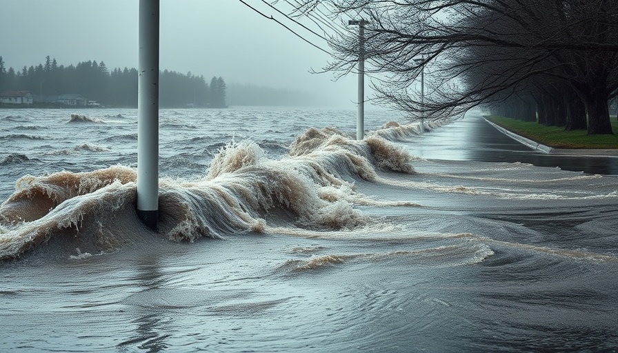 Kerr County Camp Mystic Flooding showing overflowing road and floodwaters.