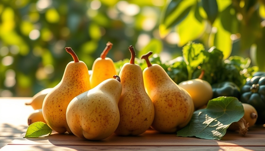 Fresh pears and vegetables in warm sunlight for an anti-inflammatory diet.