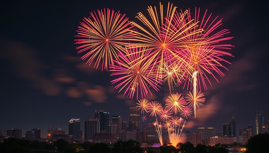 Freedom Over Texas 2025 fireworks illuminating Houston skyline.