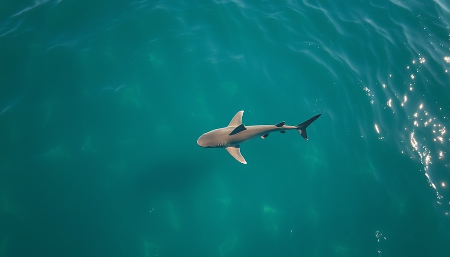 Aerial view of gentle ocean ripples with shark in Queens beaches.
