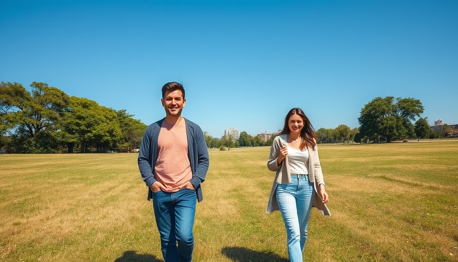Casual outdoor scene with people walking on grass in daylight