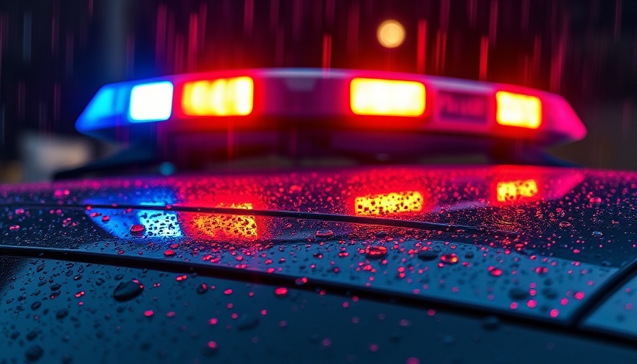 Police car roof with flashing red and blue lights during Texas flooding fatalities.
