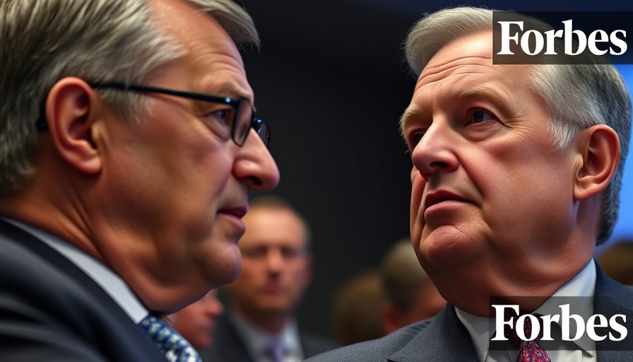 Close-up of two men in discussion at a conference, Forbes coverage.
