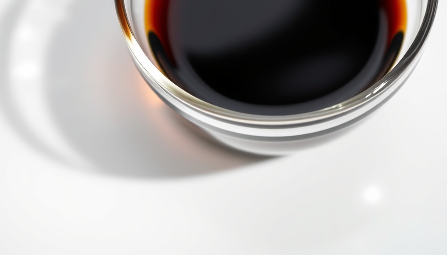 Glass bowl of dark soy sauce highlighting 3-MCPD health risks.