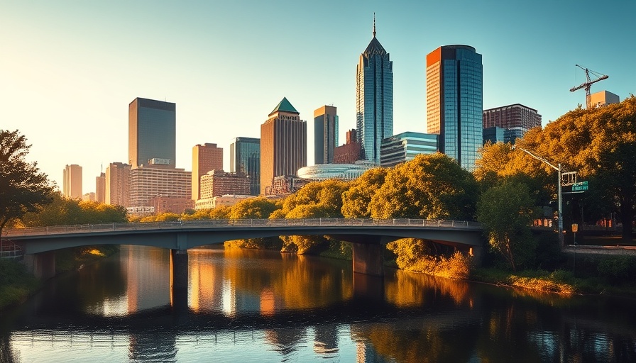 Austin skyline with skyscrapers and river in morning light.