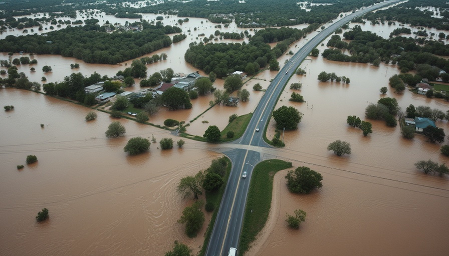 Severe flooding in Texas Hill Country with submerged roads.