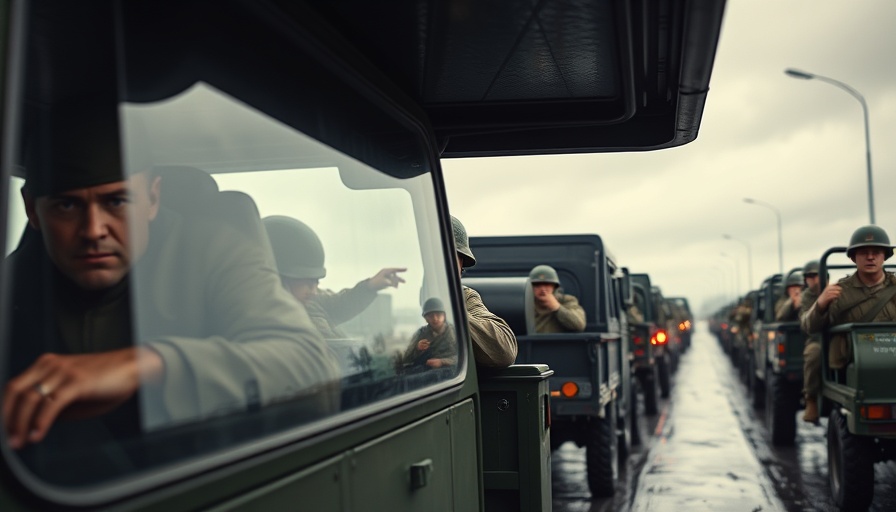 Military convoy during Texas flood response with soldiers inside.