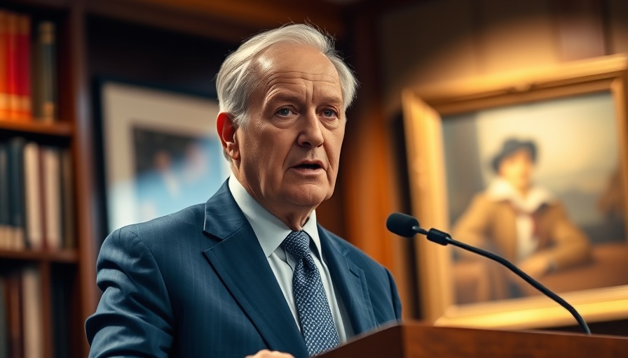 Focused older man discussing U.S. trade tariffs at a podium.