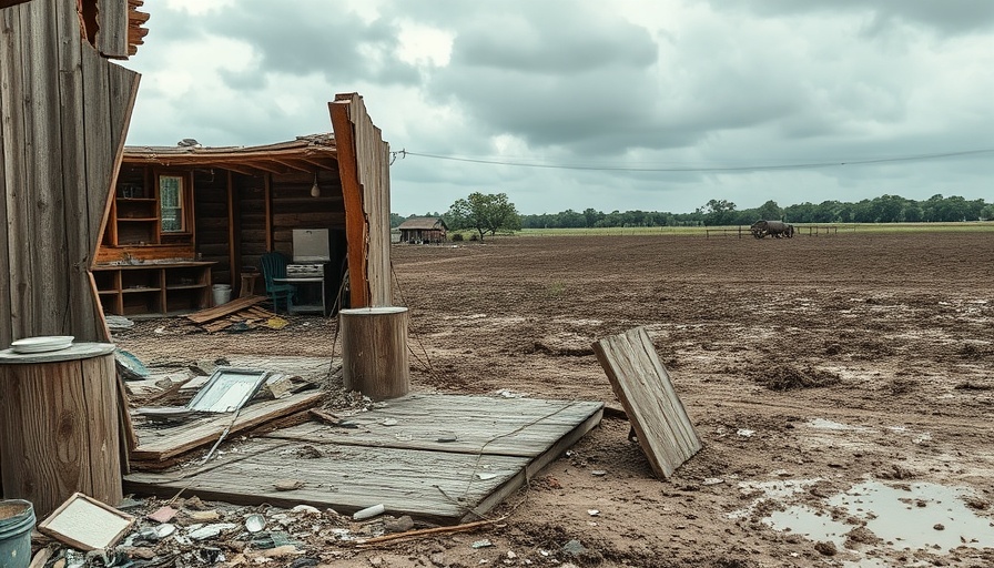 Texas flood survival story: devastated building and debris field.