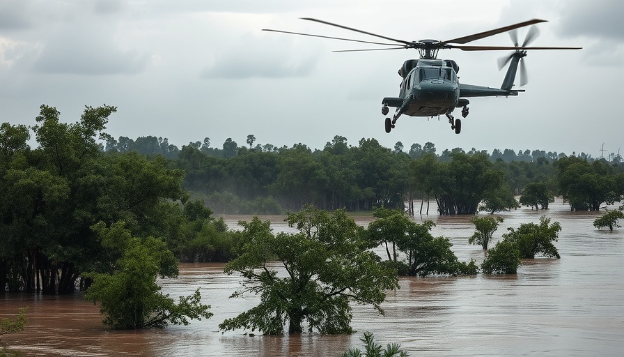 Helicopter over flood in San Antonio, dense trees, local news.
