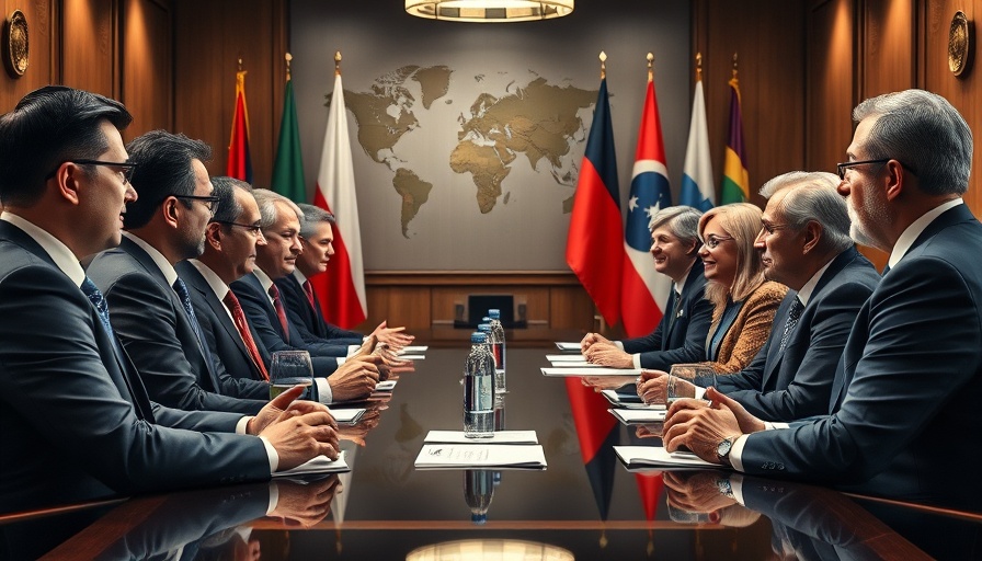 Diplomats discussing US international relations in a conference.