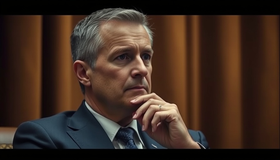 Middle-aged man in blue suit, deep in thought, COVID vaccine recommendations lawsuit.