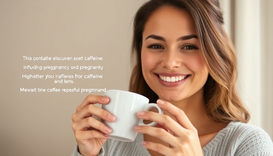Smiling woman holding a coffee cup with text about caffeine safety.