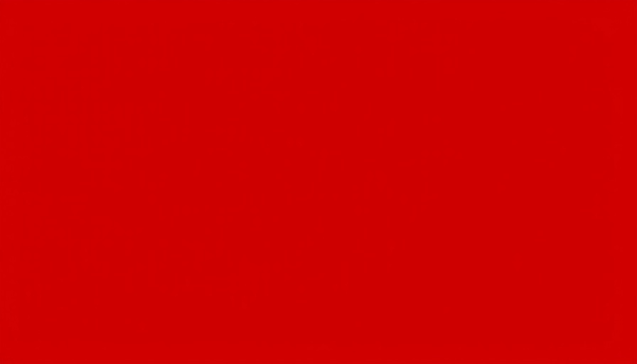 Solid red background, minimalistic design.