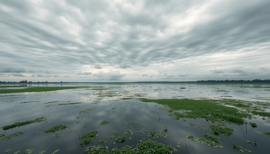 Flooded landscape reflecting the sky, representing Houston flood mitigation funding.