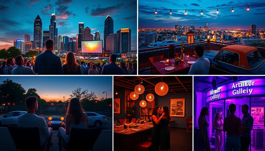 Houston date night ideas: drive-in, rooftop dining, dancing, art gallery.