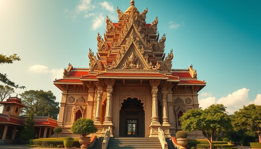 Flower Mound Hindu Temple majestic facade with lush greenery.