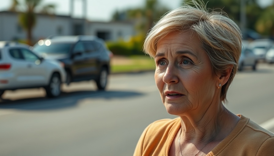 Mature woman with short hair in a tense roadside situation.
