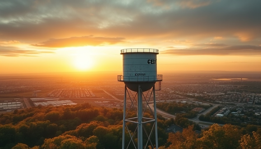 Austin lifestyle scene featuring iconic water tower at sunrise.