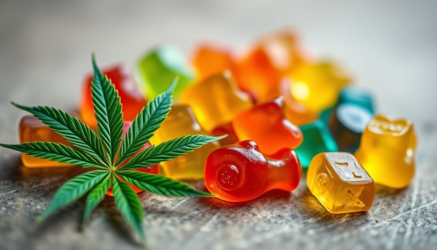 Colorful gummy bears with cannabis leaf promoting Are CBD Gummies Addictive.