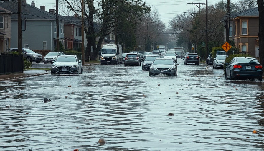 Flood damage in WilCo, residential area submerged in water.
