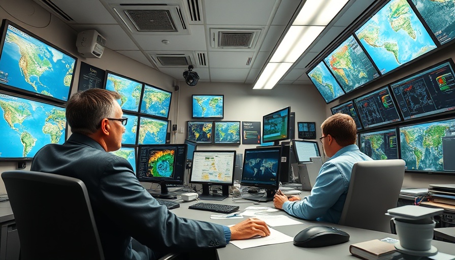 Meteorological office with professionals working at the National Weather Service.