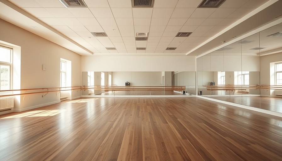 Empty dance studio space with mirrors in Highland Village closure.