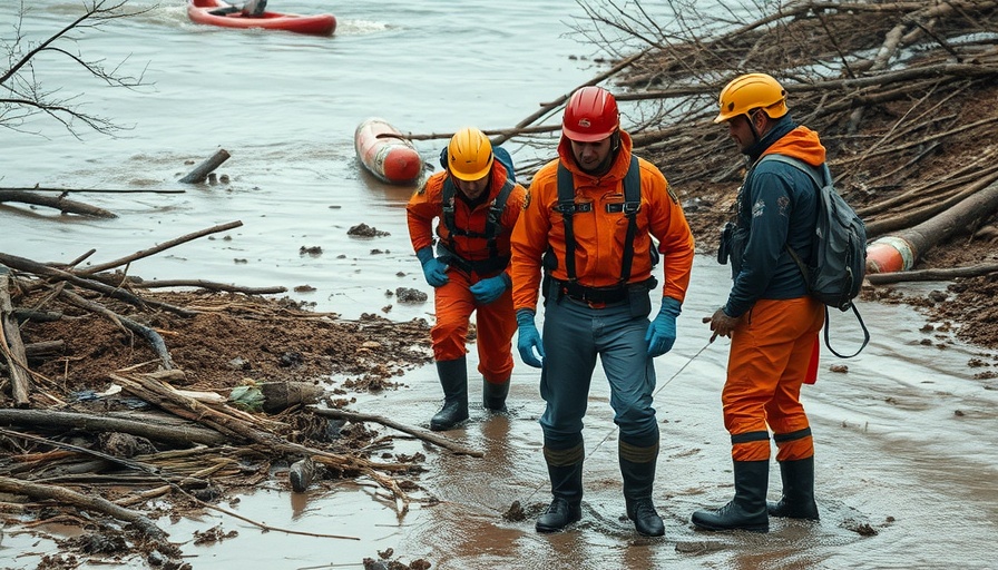 Flood response team surveying damage in Texas flood aftermath.