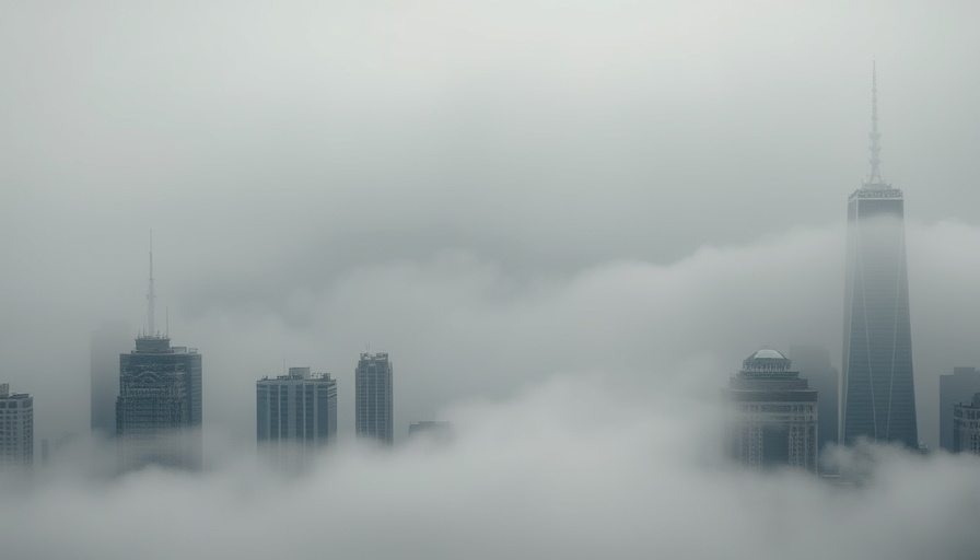Dense city smog obscures skyscrapers, highlighting pollution risk.