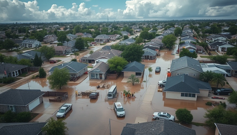 Texas flood recovery efforts underway in a flooded neighborhood.