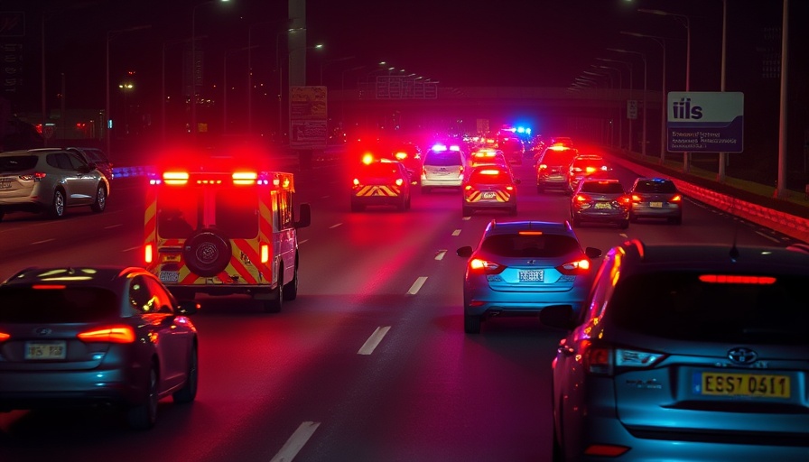 Austin traffic news: night scene with emergency vehicles on highway.