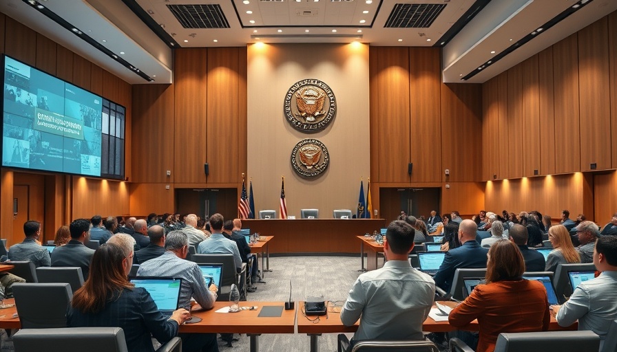 Harris County meeting room discussing flood control spending, wide interior view.