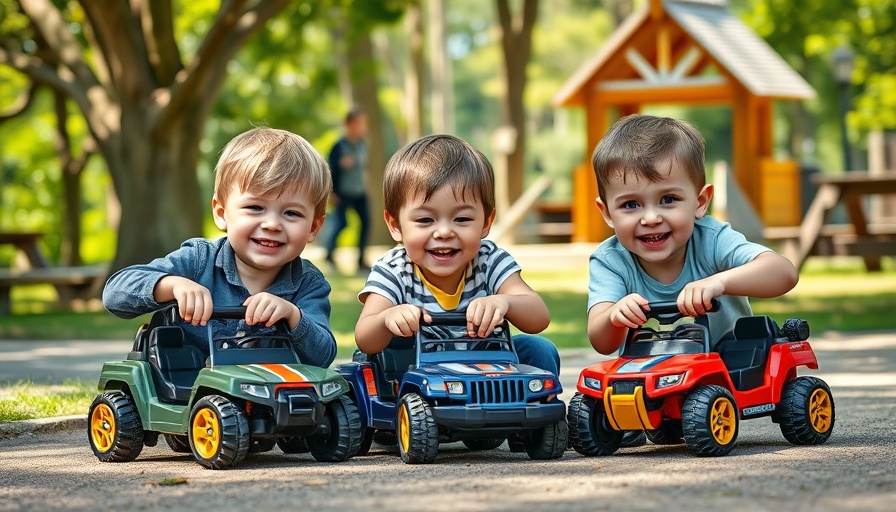 Children playing with toy cars in a sunny park, promoting health and wellness.