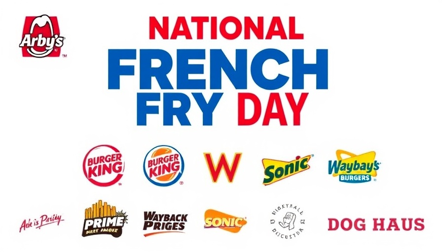 National French Fry Day promotion with fast-food logos in Houston.
