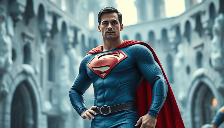 Superhero standing confidently in icy fortress, James Gunn Superman Reboot.