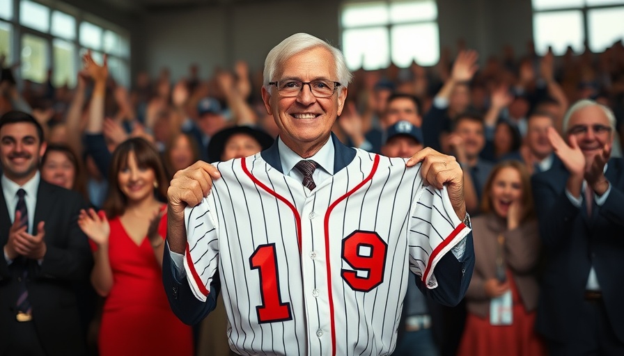 Smiling man holds baseball jersey, celebrating Red Sox success.