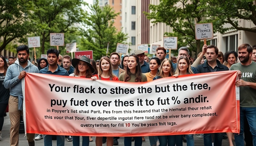 Protesters with 'Defeat the Trump Agenda' banner at Turning Point USA Summit