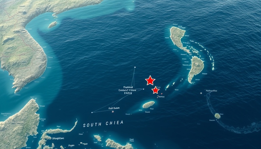 Map of South China Sea with territorial lines and islands, reflecting the Philippines-China South China Sea Arbitral Tribunal Ruling.