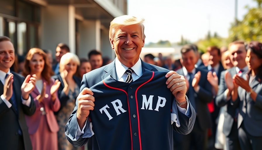 Man holding 'TRUMP' jersey at Red Sox event, celebrating.